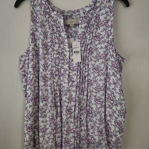 LOFT White and Purple Floral Blouse